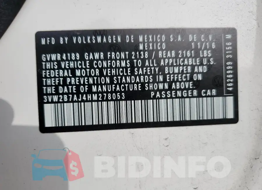 3VW2B7AJ4HM278053 Photo# 13