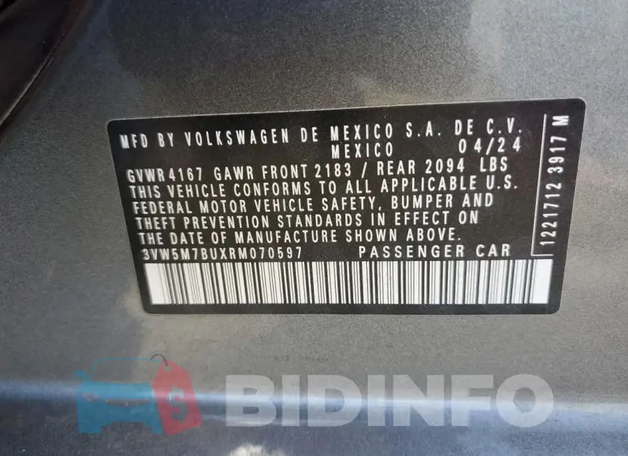 3VW5M7BUXRM070597 Photo# 12
