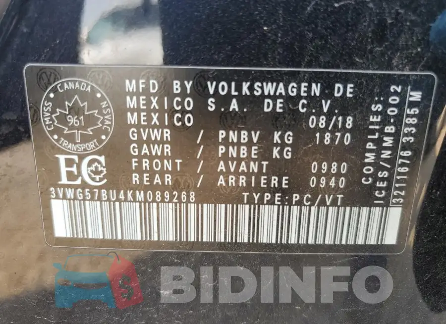 3VWG57BU4KM089268 Photo# 12