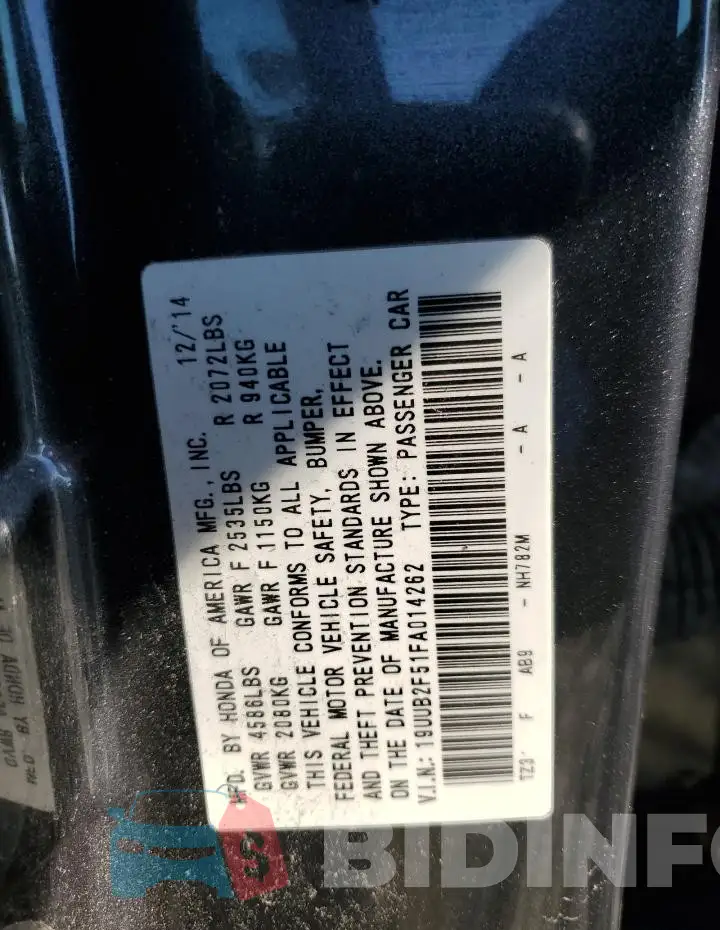 19UUB2F51FA014262 Photo# 13