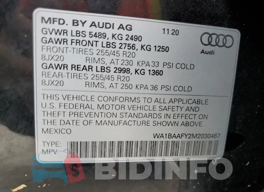 WA1BAAFY2M2030467 Photo# 12