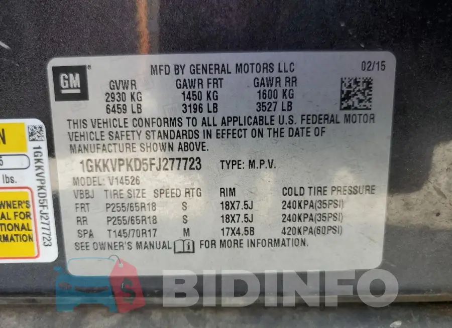1GKKVPKD5FJ277723 Photo# 13