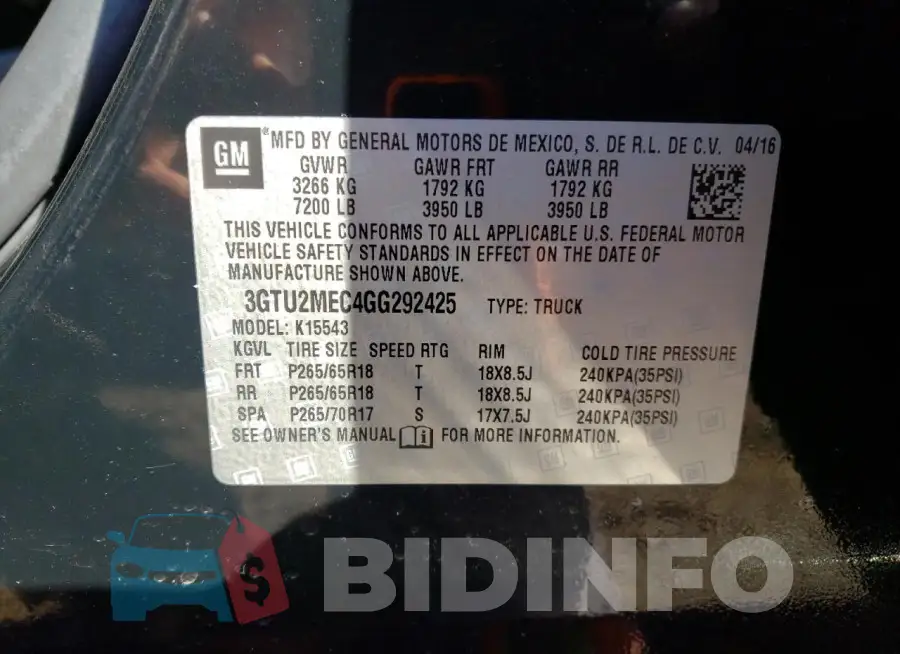 3GTU2MEC4GG292425 Photo# 13
