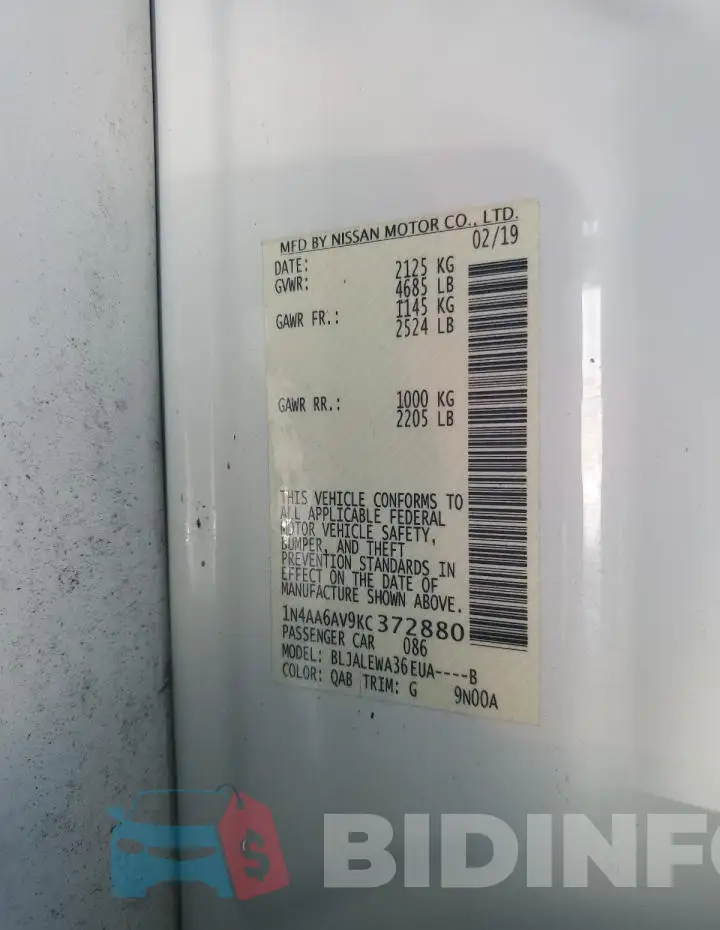 1N4AA6AV9KC372880 Photo# 13