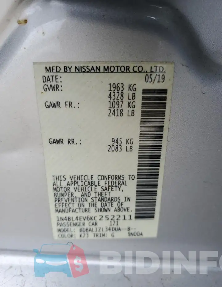 1N4BL4EV6KC252211 Photo# 12