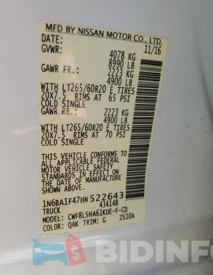 1N6BA1F47HN522643 Photo# 12