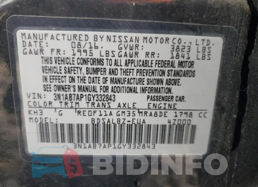 3N1AB7AP1GY332843 Photo# 13