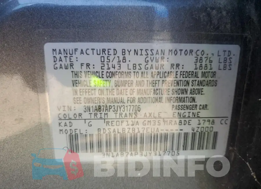3N1AB7AP3JY317705 Photo# 12