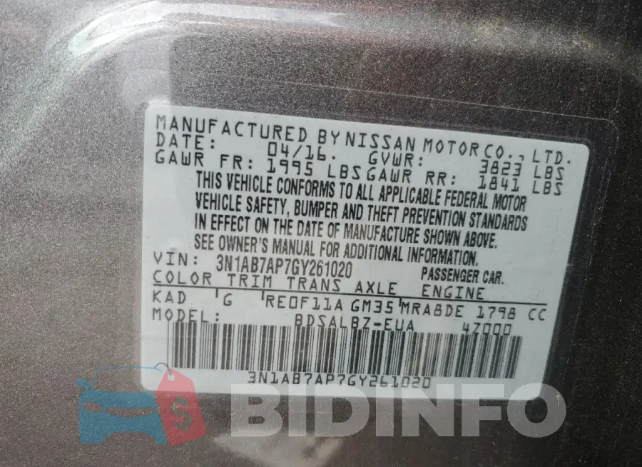3N1AB7AP7GY261020 Photo# 12