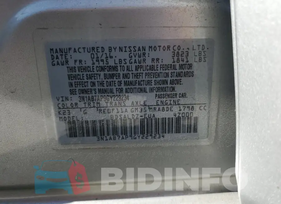 3N1AB7AP9GY229234 Photo# 13