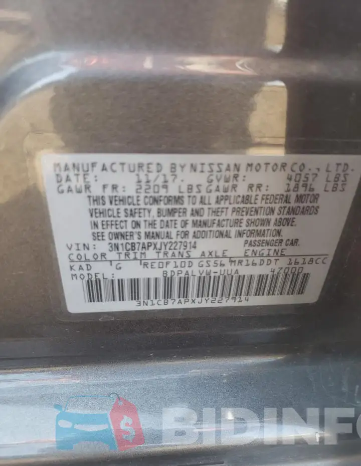 3N1CB7APXJY227914 Photo# 12