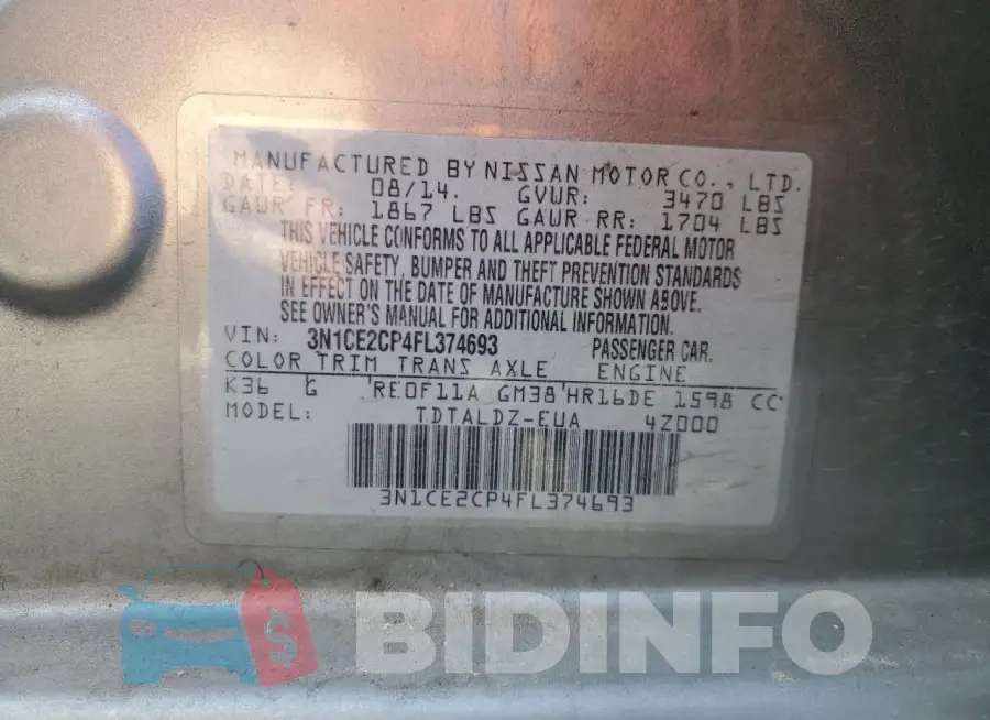 3N1CE2CP4FL374693 Photo# 12