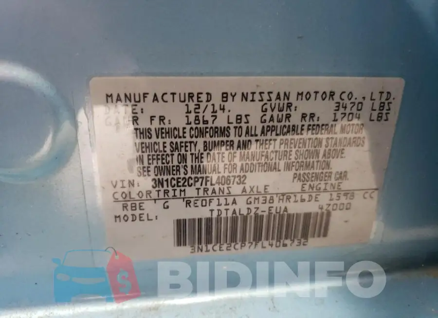 3N1CE2CP7FL406732 Photo# 12