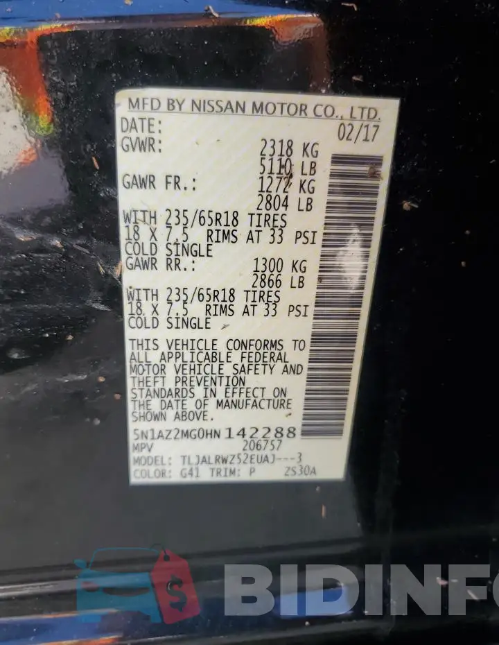 5N1AZ2MG0HN142288 Photo# 14