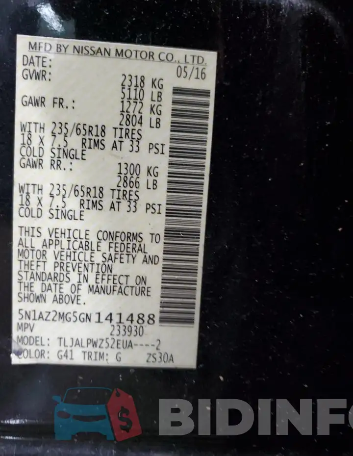 5N1AZ2MG5GN141488 Photo# 13