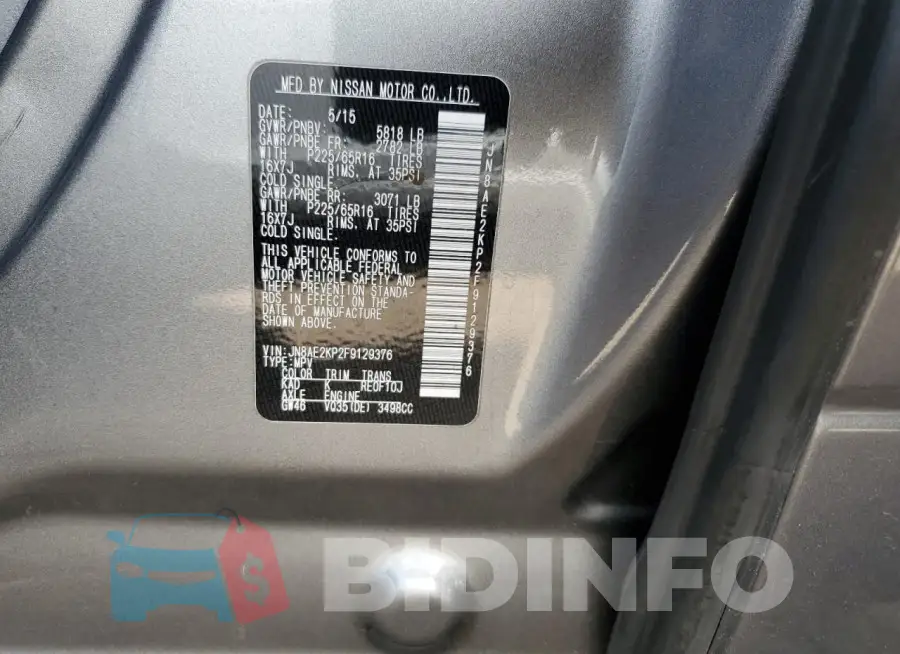 JN8AE2KP2F9129376 Photo# 13