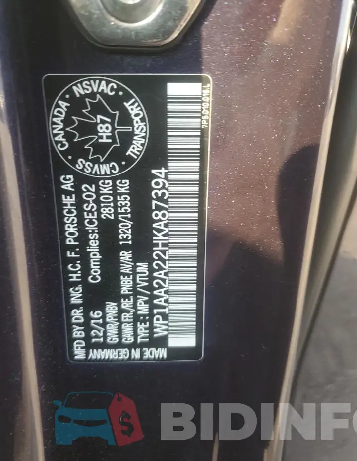 WP1AA2A22HKA87394 Photo# 13