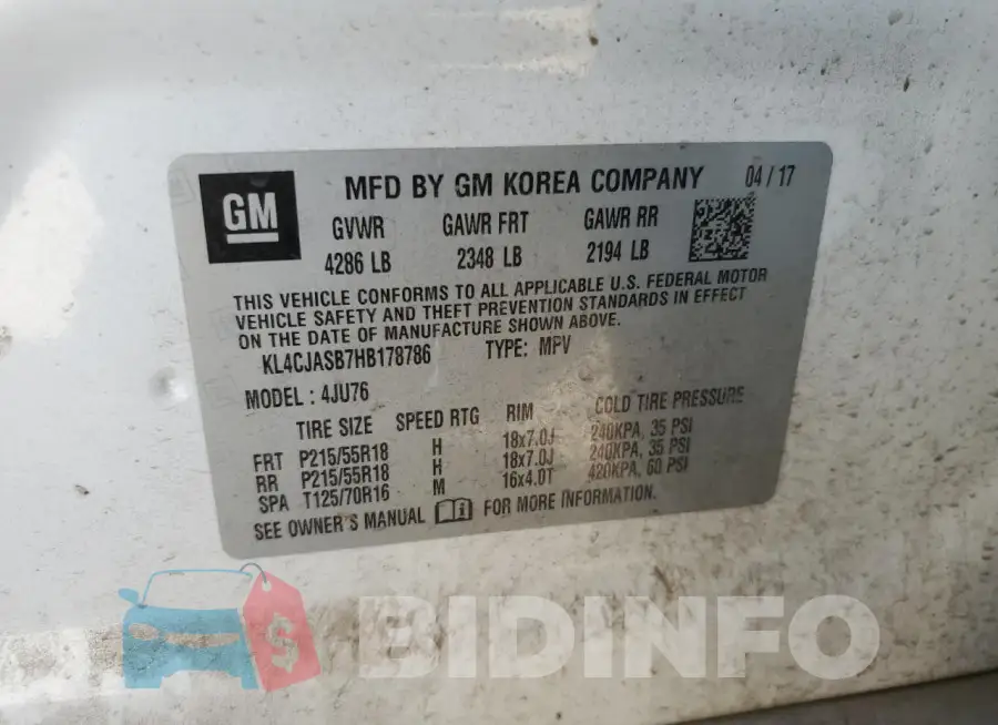 KL4CJASB7HB178786 Photo# 13