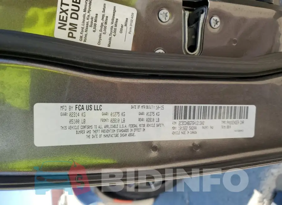 2C3CDXBG7GH121302 Photo# 12