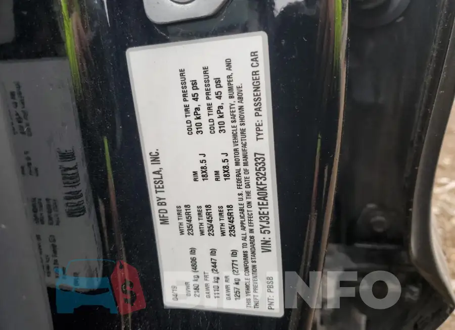 5YJ3E1EA0KF325337 Photo# 13