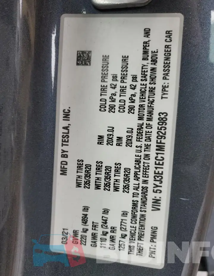 5YJ3E1EC1MF925983 Photo# 12