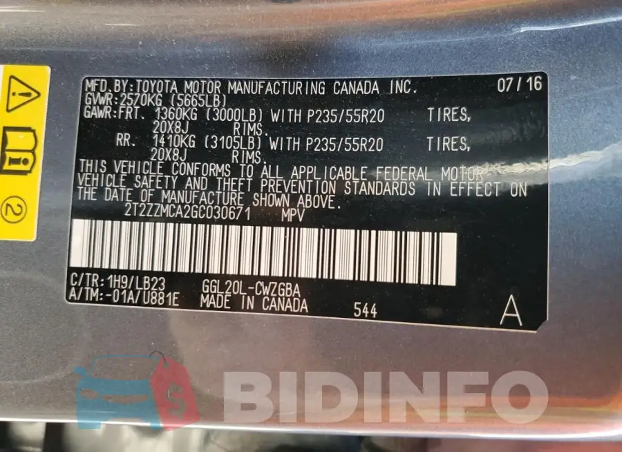 2T2ZZMCA2GC030671 Photo# 13