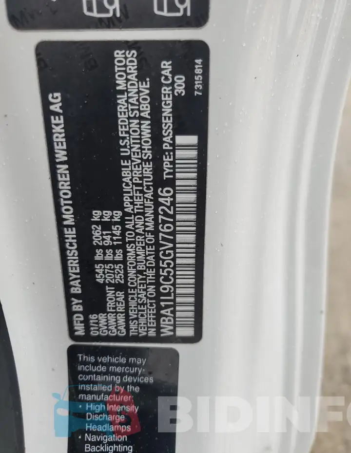 WBA1L9C55GV767246 Photo# 12
