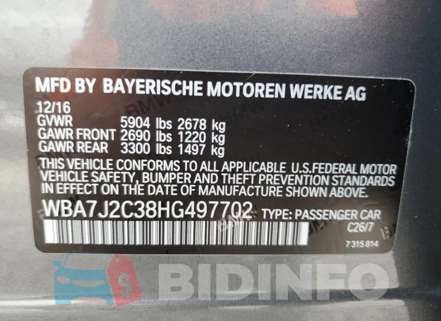 WBA7J2C38HG497702 Photo# 12