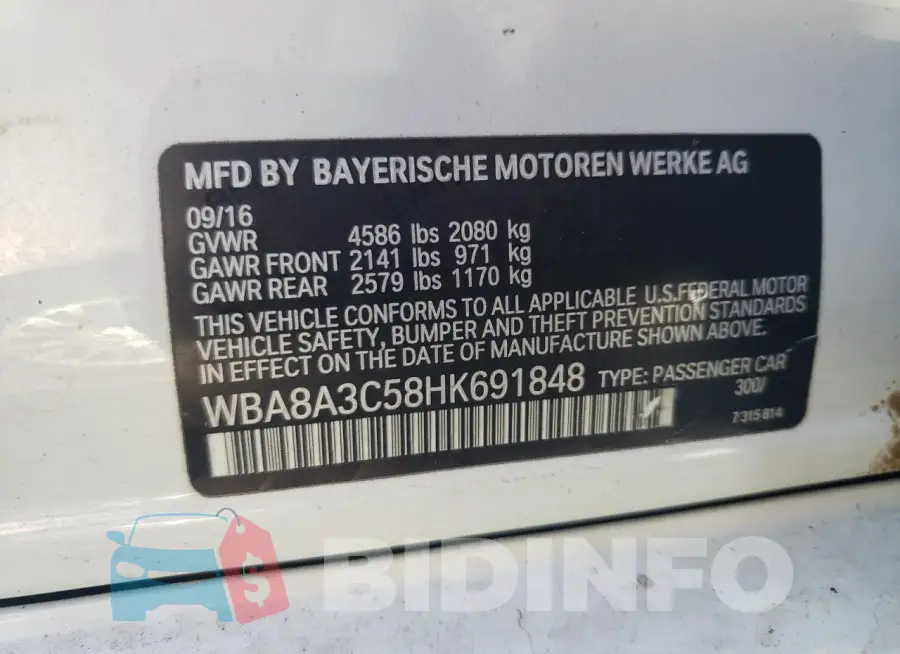 WBA8A3C58HK691848 Photo# 12