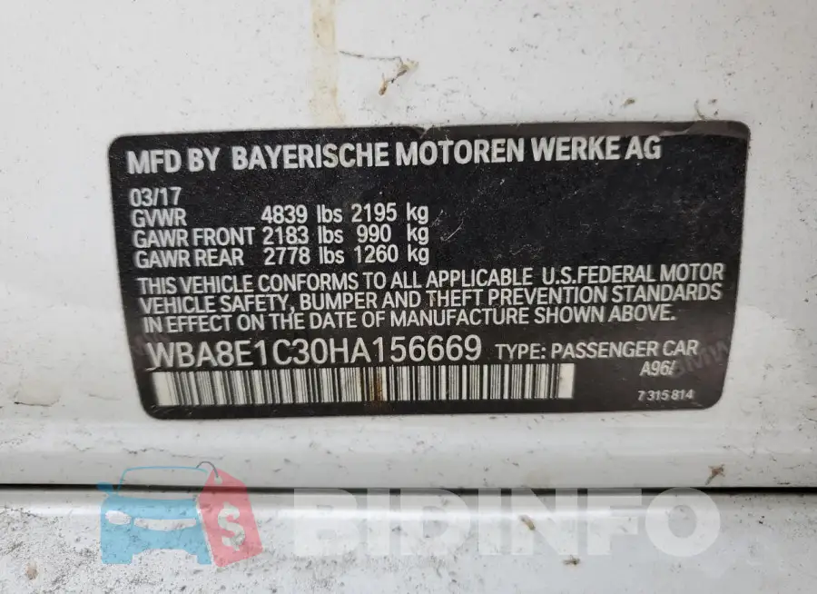 WBA8E1C30HA156669 Photo# 12