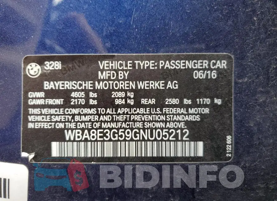 WBA8E3G59GNU05212 Photo# 13