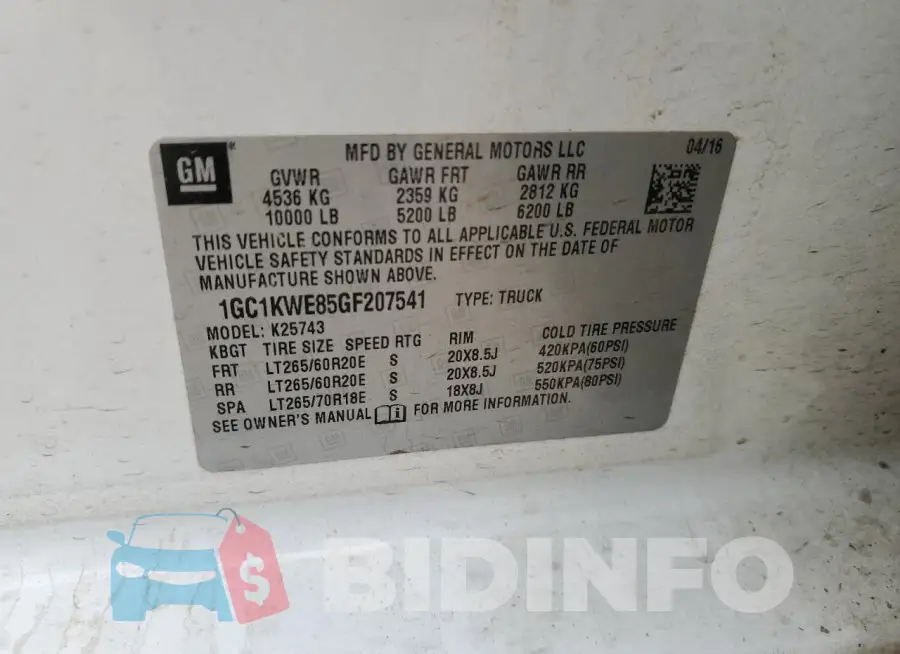1GC1KWE85GF207541 Photo# 12
