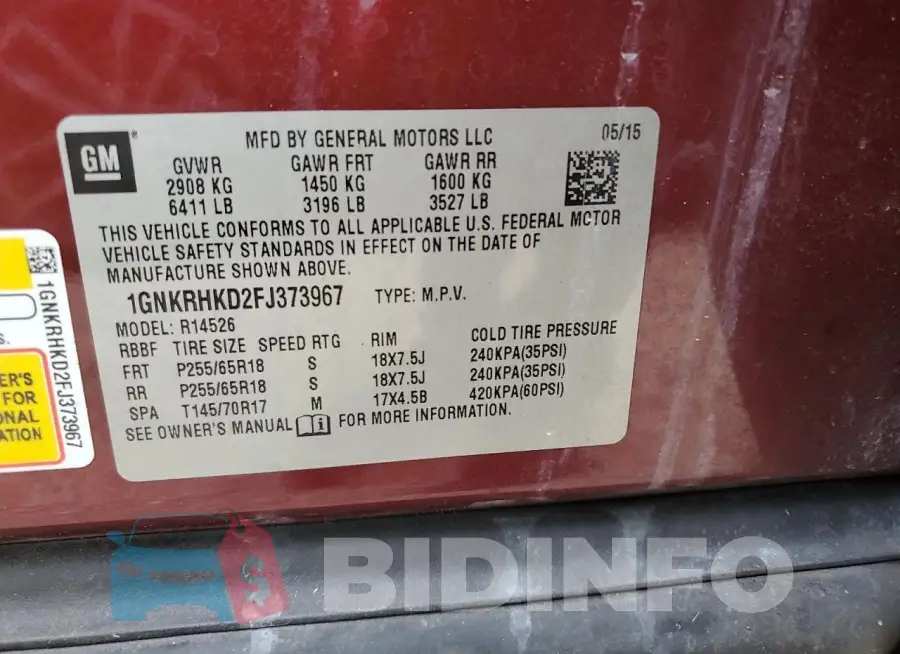 1GNKRHKD2FJ373967 Photo# 14