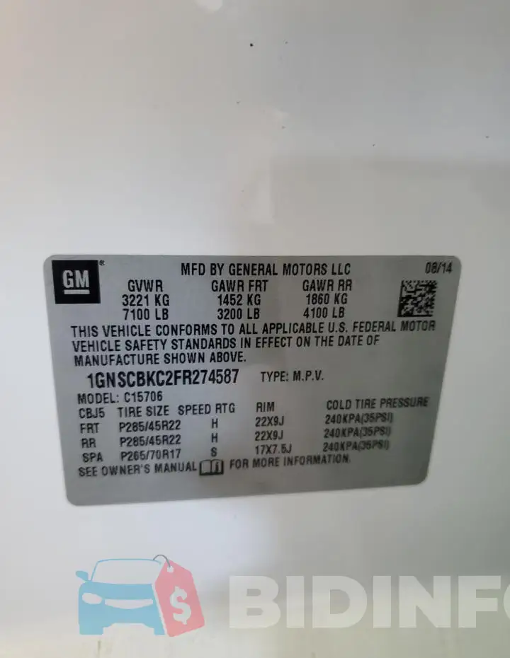 1GNSCBKC2FR274587 Photo# 13
