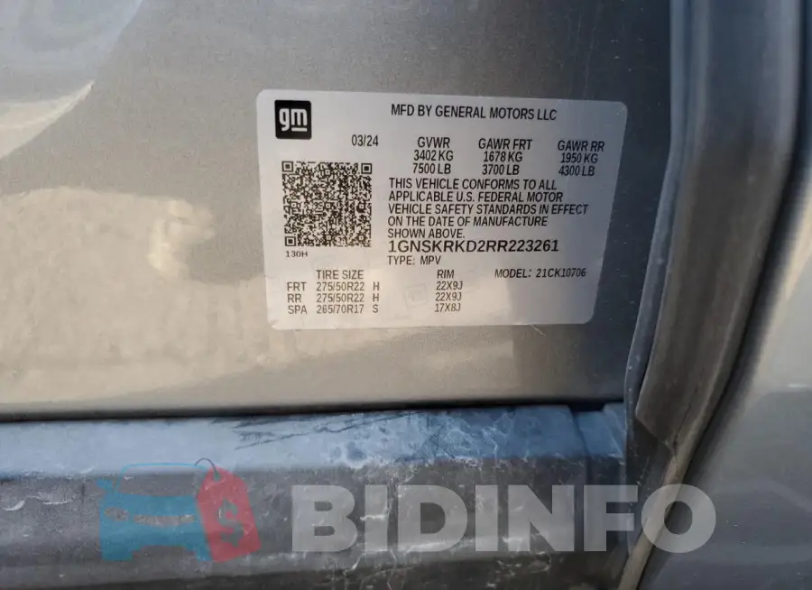 1GNSKRKD2RR223261 Photo# 13