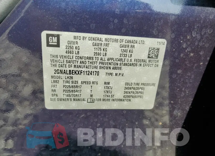 2GNALBEKXF1124170 Photo# 13