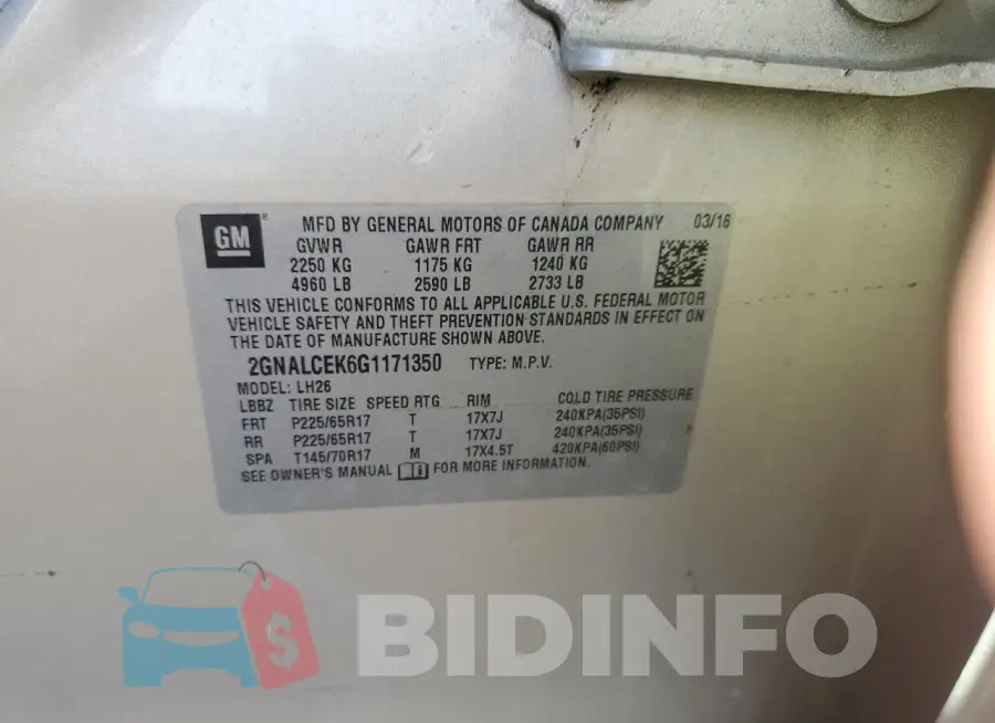 2GNALCEK6G1171350 Photo# 13