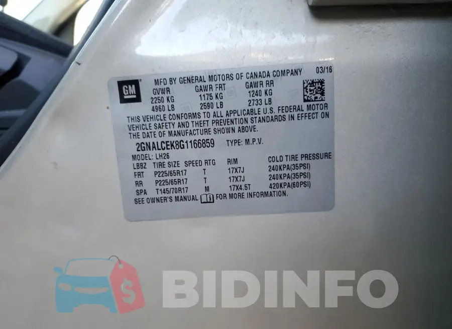 2GNALCEK8G1166859 Photo# 12