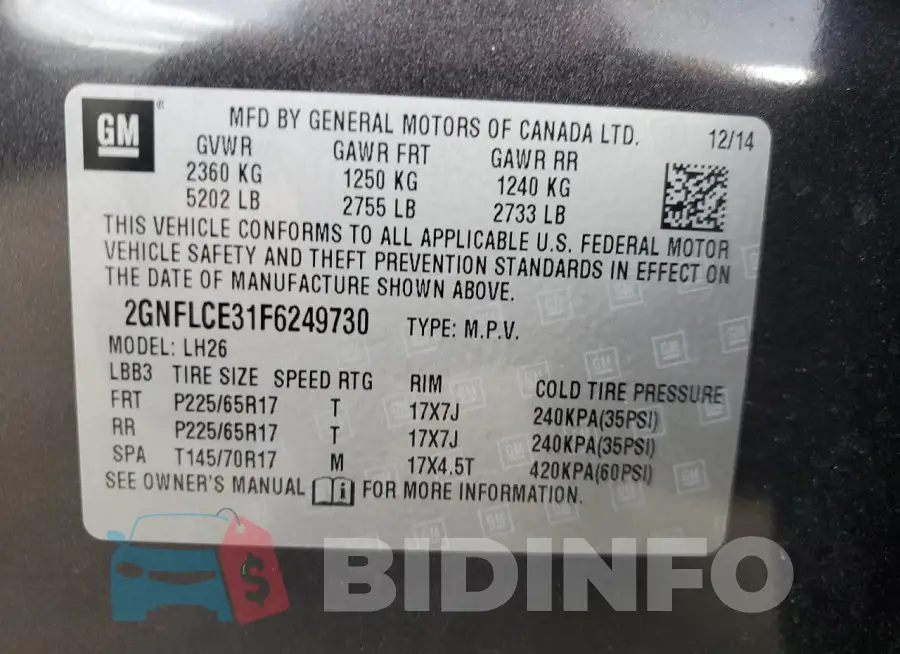 2GNFLCE31F6249730 Photo# 13
