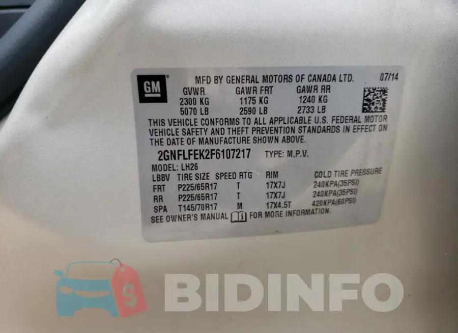 2GNFLFEK2F6107217 Photo# 12