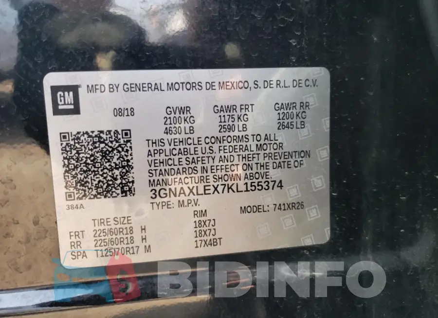 3GNAXLEX7KL155374 Photo# 13