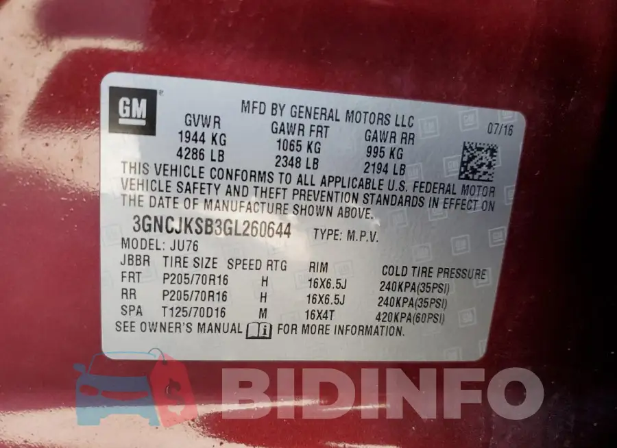 3GNCJKSB3GL260644 Photo# 13