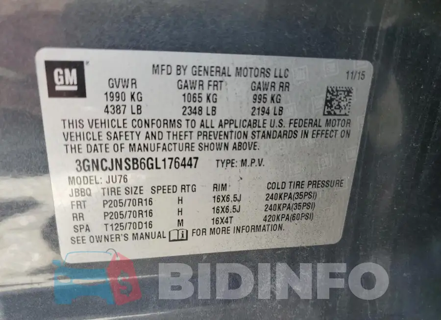 3GNCJNSB6GL176447 Photo# 14