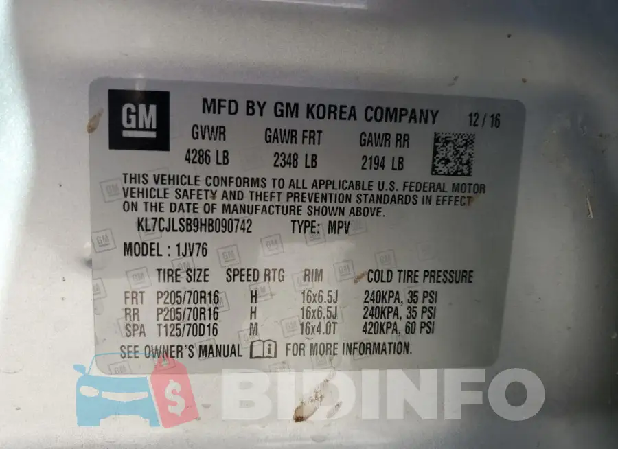 KL7CJLSB9HB090742 Photo# 14