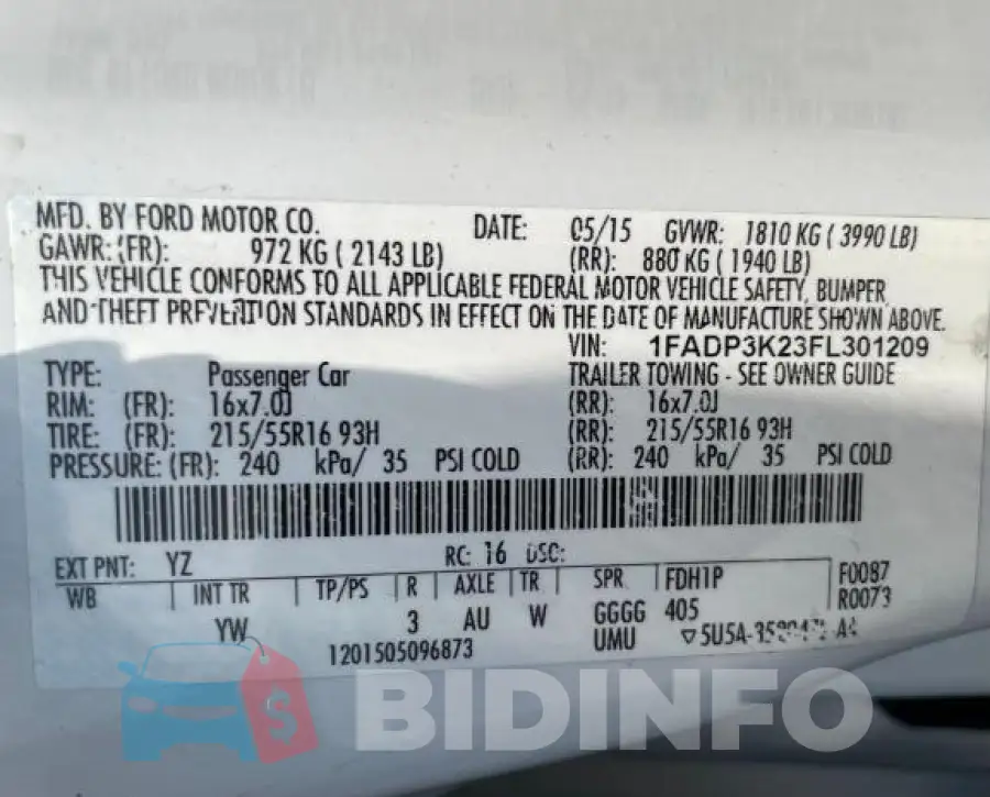 1FADP3K23FL301209 Photo# 10