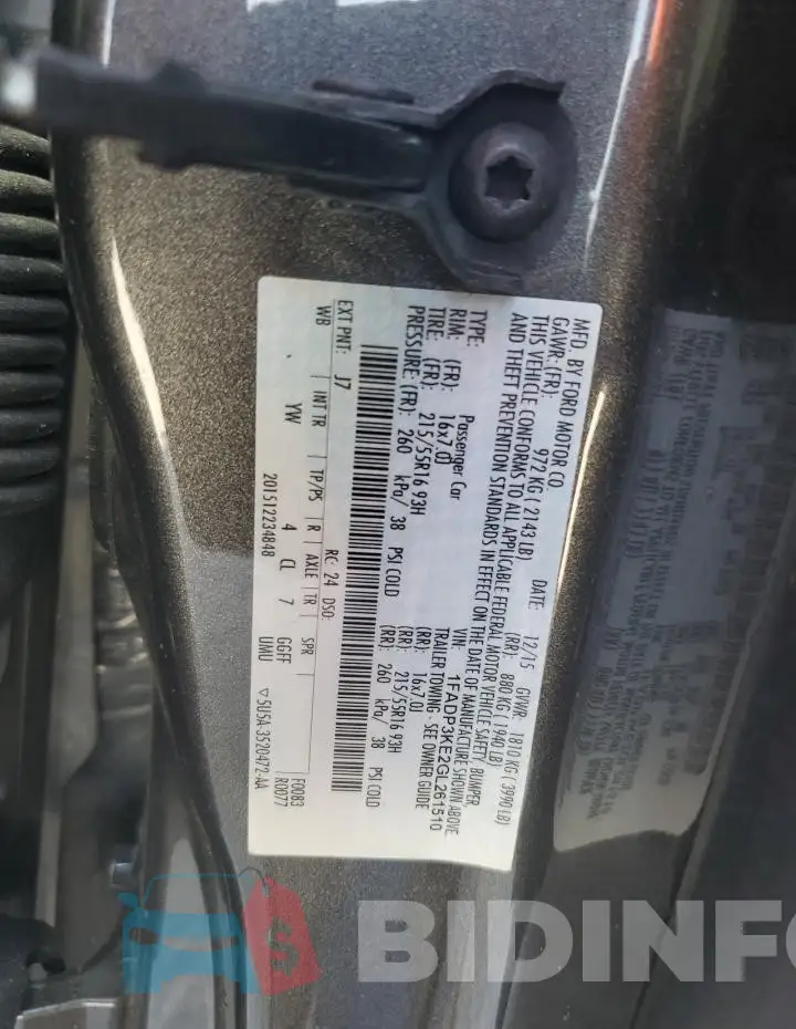 1FADP3KE2GL261510 Photo# 14