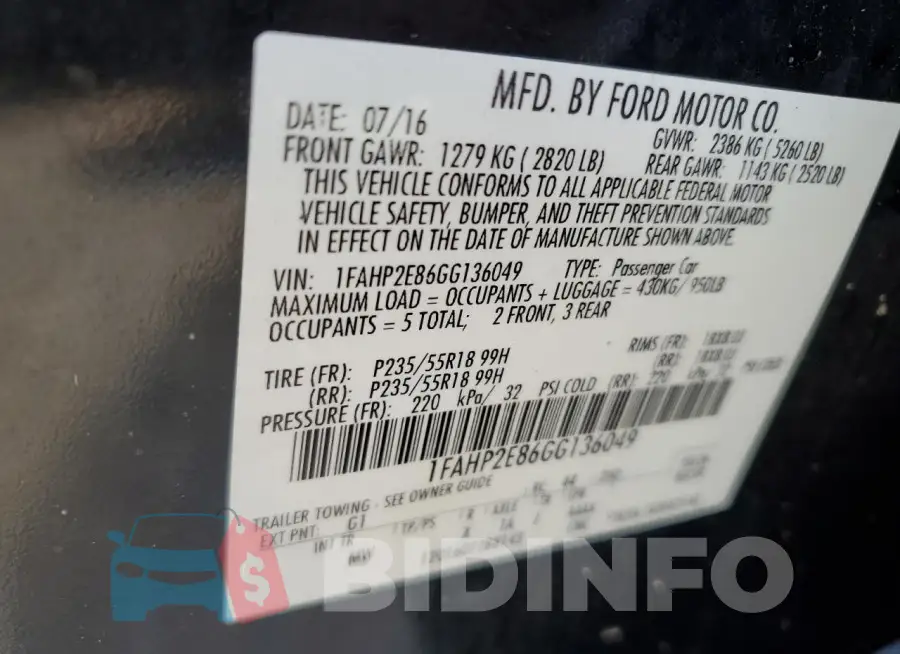 1FAHP2E86GG136049 Photo# 13