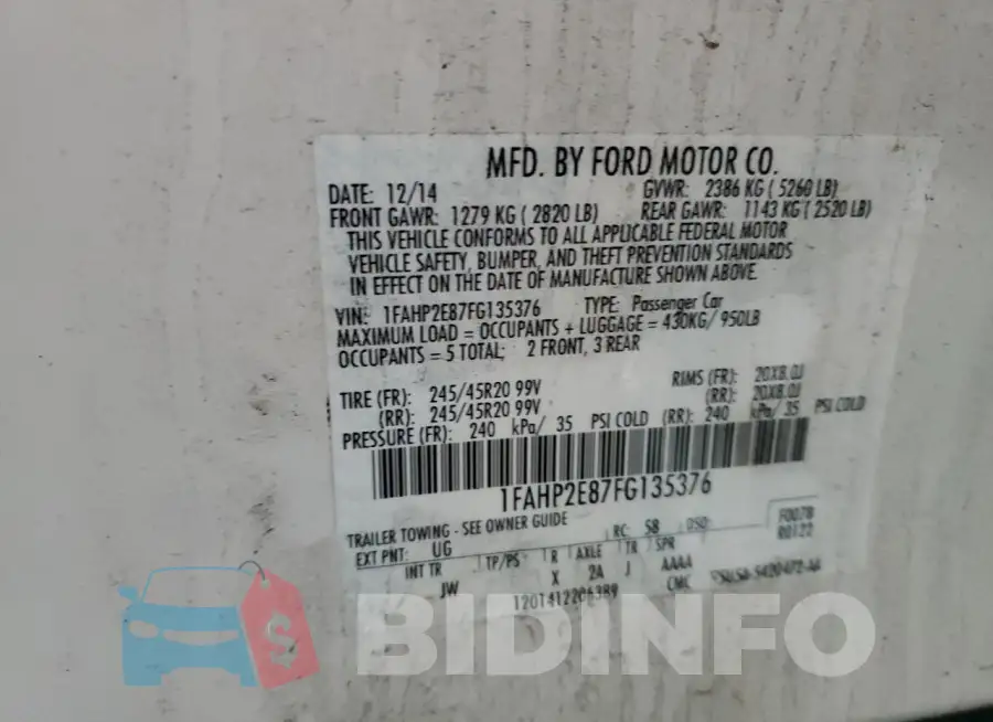 1FAHP2E87FG135376 Photo# 12