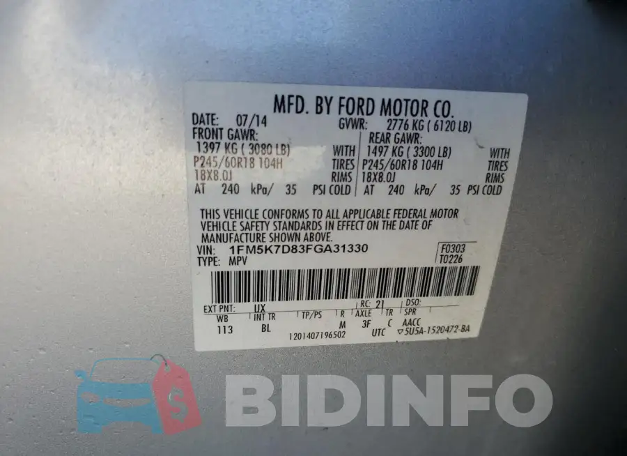 1FM5K7D83FGA31330 Photo# 13