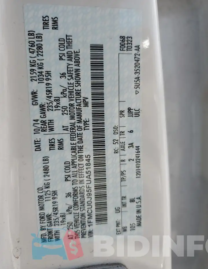 1FMCU0J95FUA51845 Photo# 13